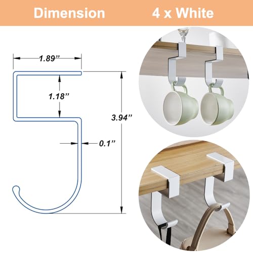 OURASHERO 4Pcs Desk Hook Nail Free Clamp-On Under Desk Schoolbag and Handbag Hanger - Suitable for under 3cm/1.18 inch Thick Plate (4 White) - Image 2