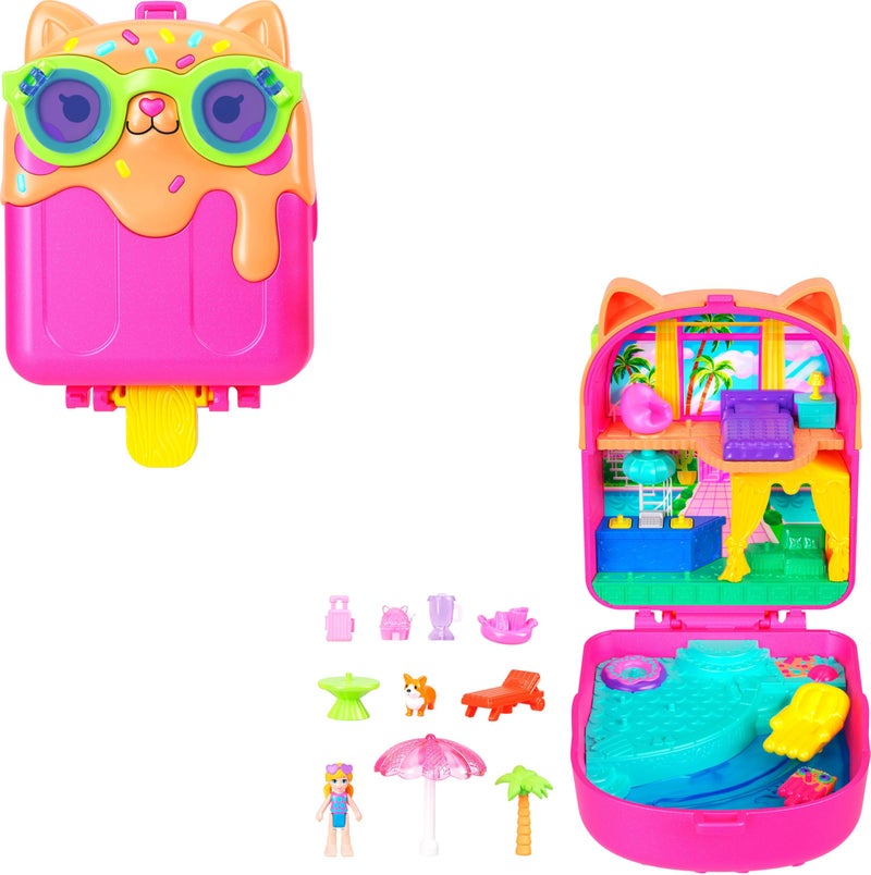 Polly Pocket دمى وبلاي سيت بولي بوكيت كيتى بوبسيكل ريزورت للسفر المدمج مع 1 دمية ميكرو وإكسسوارات مستوحاة من جرو حيوان أليف - Image 2