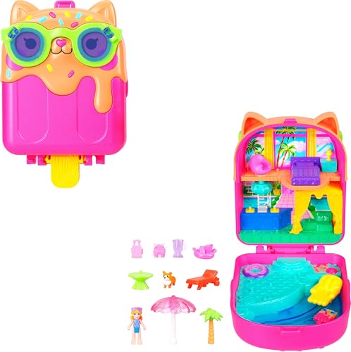 Polly Pocket دمى وبلاي سيت بولي بوكيت كيتى بوبسيكل ريزورت للسفر المدمج مع 1 دمية ميكرو وإكسسوارات مستوحاة من جرو حيوان أليف - Image 1
