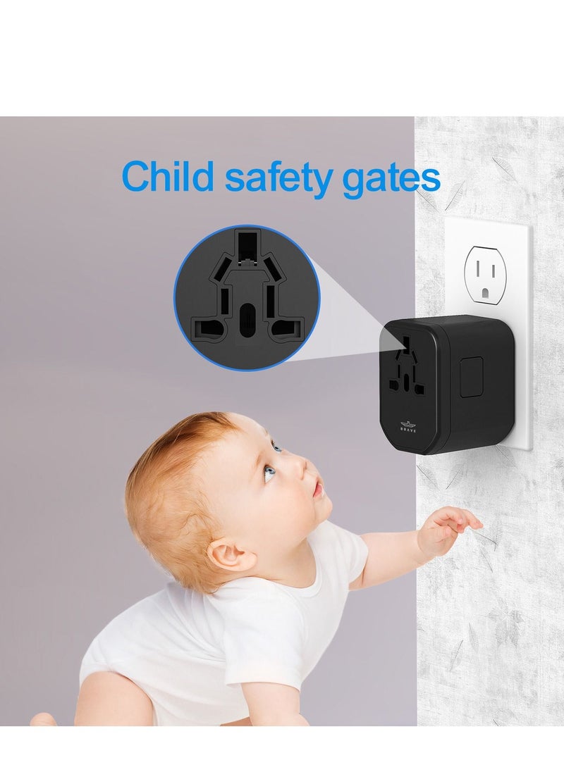 Brave - Universal Travel Adapter, USB Plug Wall Charger Power Adapter 4-in-1 Universal Outlet Extender 1 Socket Extension 2 USB-A and 1 Type-C 20W Ports for iPhone Smartphones /Android /Tablets and Many More - Image 1
