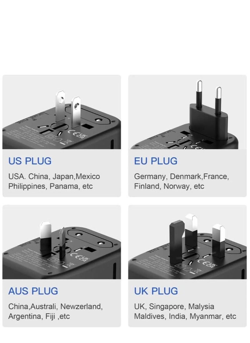 Brave - Universal Travel Adapter, USB Plug Wall Charger Power Adapter 4-in-1 Universal Outlet Extender 1 Socket Extension 2 USB-A and 1 Type-C 20W Ports for iPhone Smartphones /Android /Tablets and Many More - Image 1