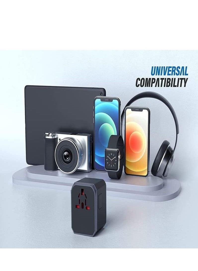 Brave - Universal Travel Adapter, USB Plug Wall Charger Power Adapter 4-in-1 Universal Outlet Extender 1 Socket Extension 2 USB-A and 1 Type-C 20W Ports for iPhone Smartphones /Android /Tablets and Many More - Image 1