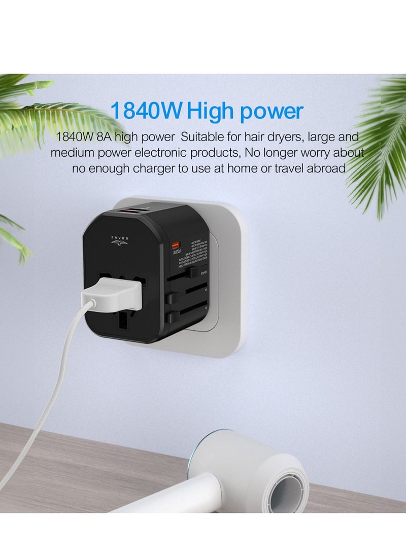 Brave - Universal Travel Adapter, USB Plug Wall Charger Power Adapter 4-in-1 Universal Outlet Extender 1 Socket Extension 2 USB-A and 1 Type-C 20W Ports for iPhone Smartphones /Android /Tablets and Many More - Image 1