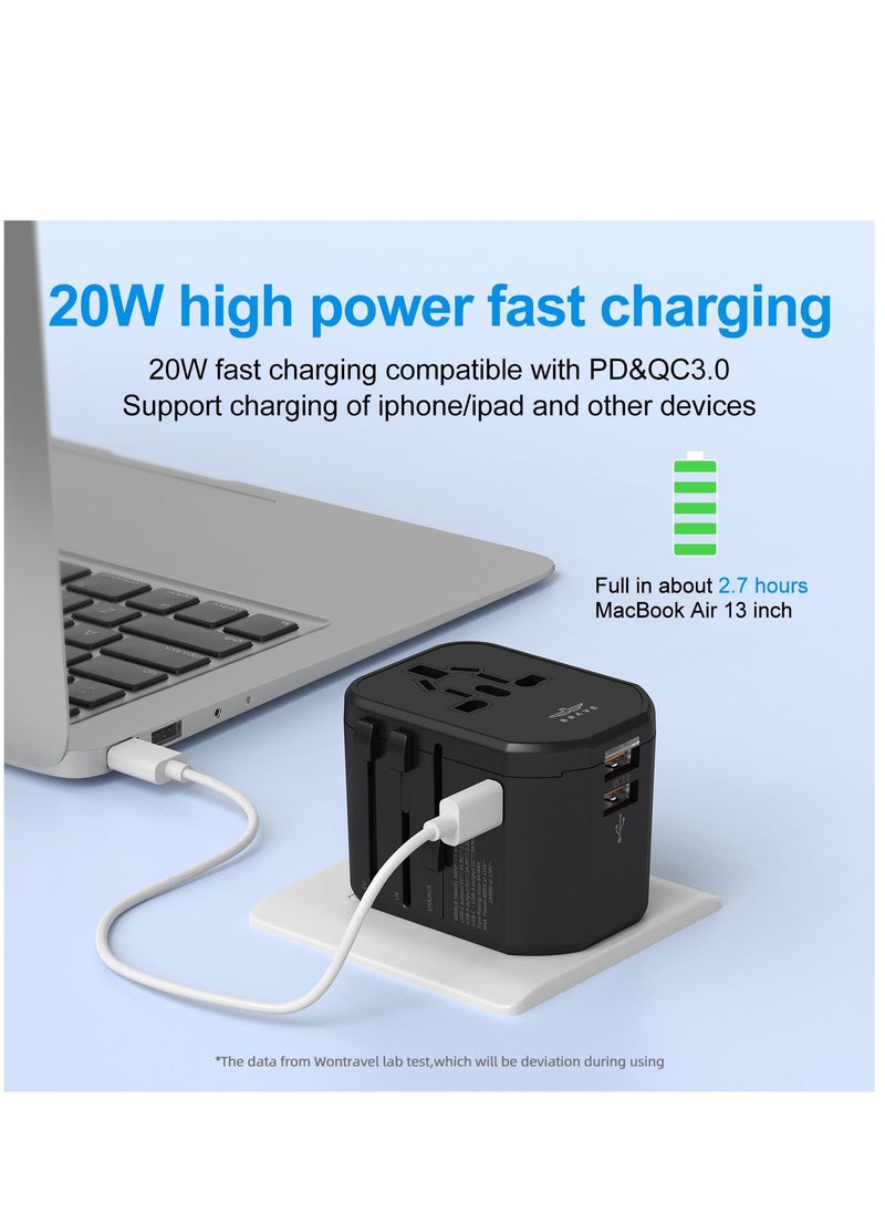 Brave - Universal Travel Adapter, USB Plug Wall Charger Power Adapter 4-in-1 Universal Outlet Extender 1 Socket Extension 2 USB-A and 1 Type-C 20W Ports for iPhone Smartphones /Android /Tablets and Many More - Image 1