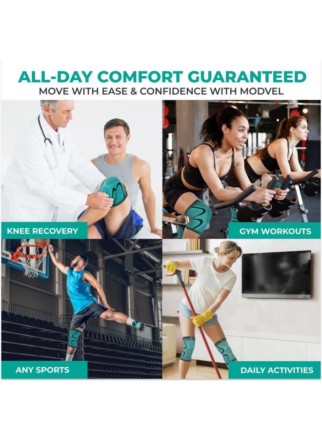 Modvel 2 Pack Knee Brace for Women & Men - Workout Knees Compression Sleeve for Knee Pain Relief Joint Support for ACL, Arthritis, Meniscus Tear Knees Brace for Sports, Rodilleras para Gym Fitness - Image 3