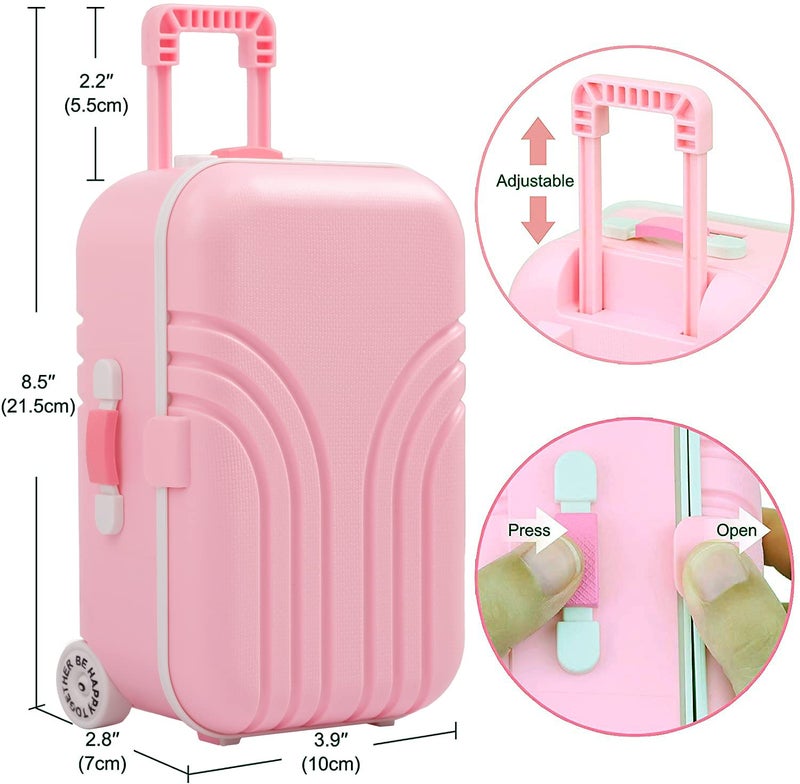 Windolls 18 Inch Doll Suitcase Travel Luggage Play Accessories, Doll Clothes Accessories Carrier Storage Set, Case, Hat, Sunglasses, Camera, Pillow, Toy Pet - Image 3