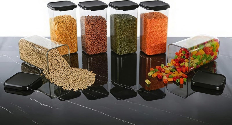 KWER مجموعة حاويات محكمة الإغلاق للتخزين للمطبخ، صندوق تخزين ومنظم، أدوات المطبخ للمنزل، تنظيم المخزن، خالية من BPA (عبوة من 12، أسود، 1500 مل، بلاستيك) - Image 2