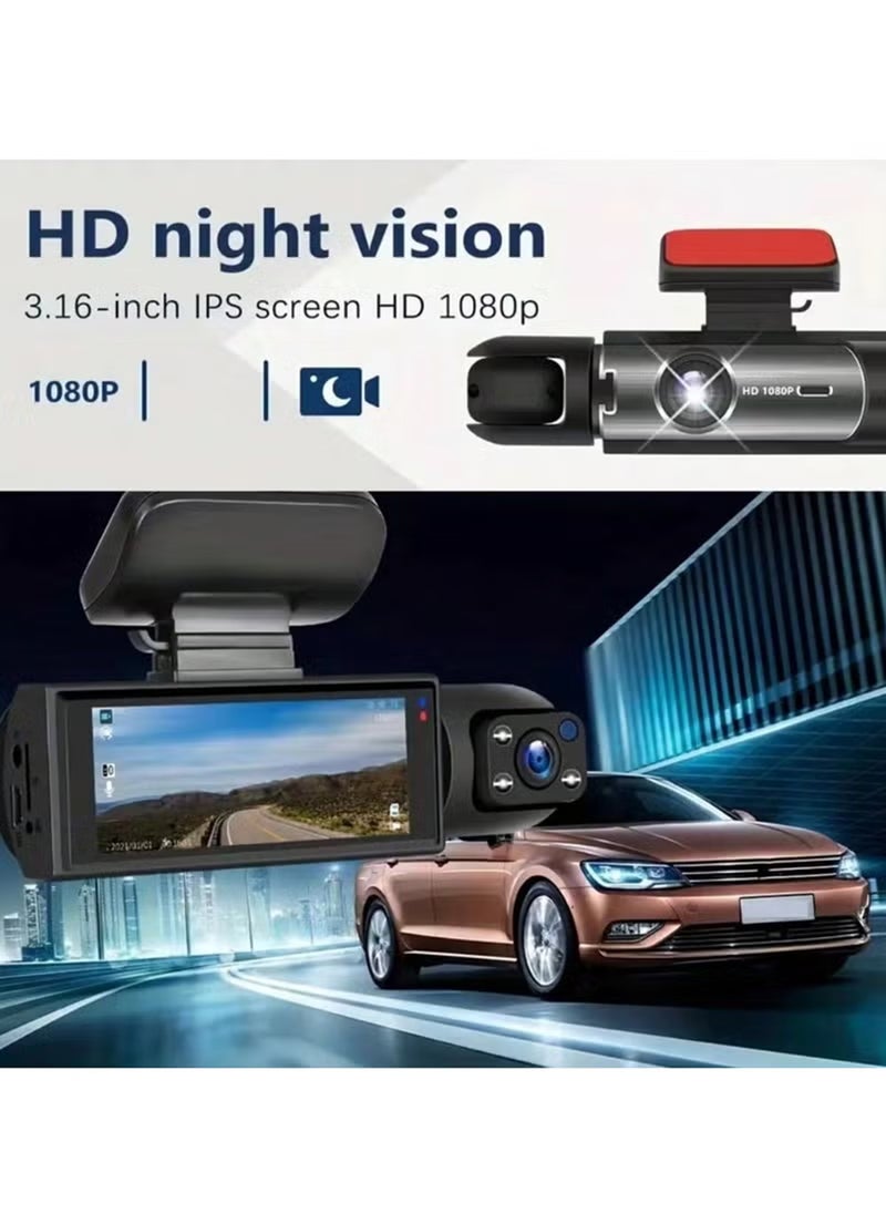 EzzySo - 1080P Dual Camera Dash Cam for Cars, Front and Inside Recording, Loop Recording, 3.16 Inch IPS Screen, Dual Lens Dashboard Video Cam with 64G Memory Card Included - Image 1