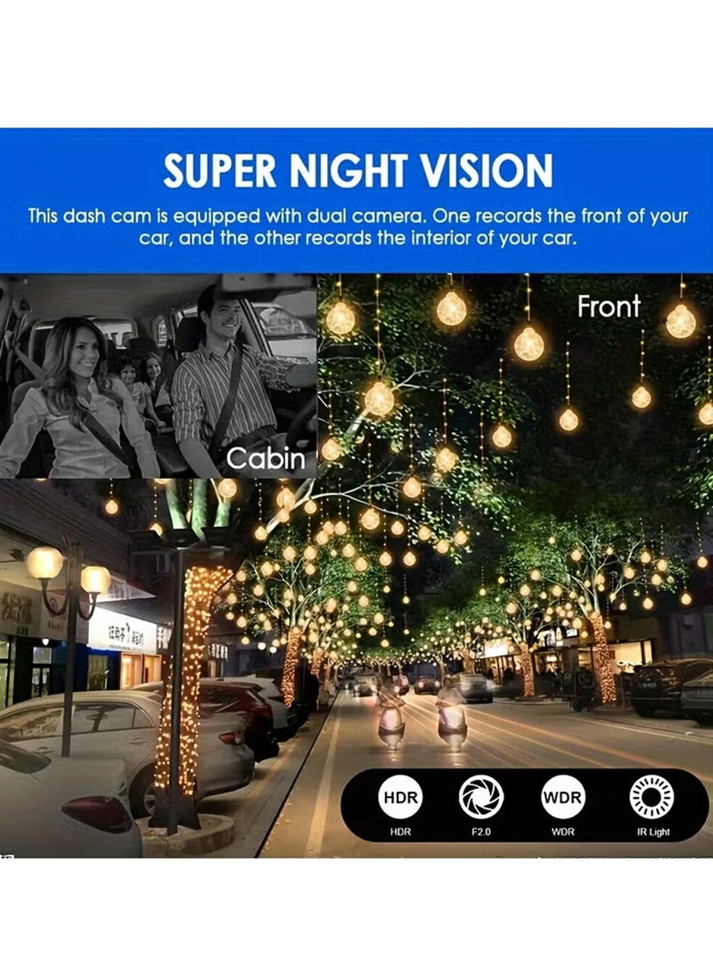 EzzySo - 1080P Dual Camera Dash Cam for Cars, Front and Inside Recording, Loop Recording, 3.16 Inch IPS Screen, Dual Lens Dashboard Video Cam with 64G Memory Card Included - Image 1
