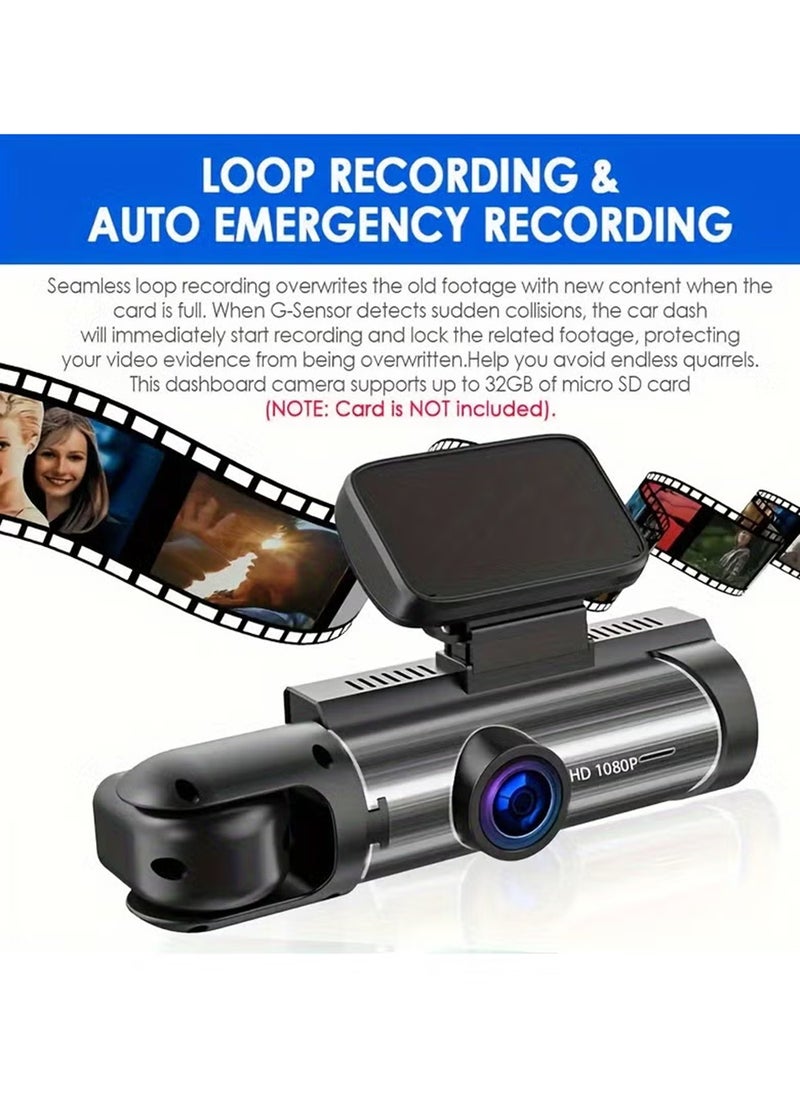 EzzySo - 1080P Dual Camera Dash Cam for Cars, Front and Inside Recording, Loop Recording, 3.16 Inch IPS Screen, Dual Lens Dashboard Video Cam with 64G Memory Card Included - Image 1