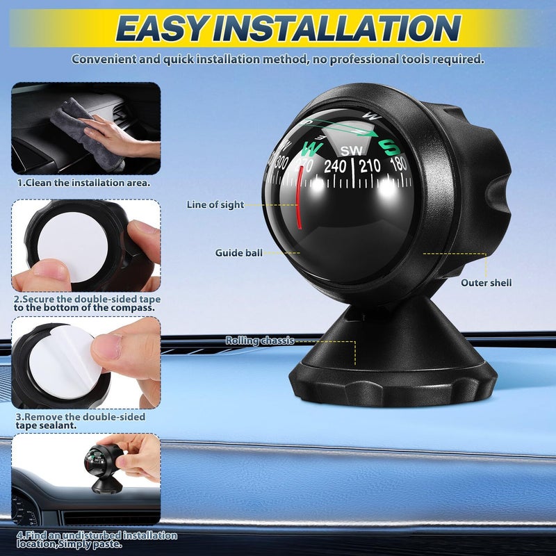 Universal Car Compass Ball Dashboard Mount Precision Navigation Tool for Vehicle Travel - Image 4