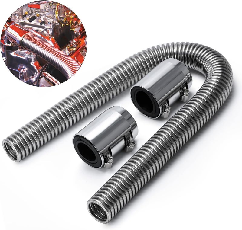 Hypertune Universal 36" Stainless Steel Radiator Flexible Coolant Water Hose Kit W Cap Clamp Silver - Image 1