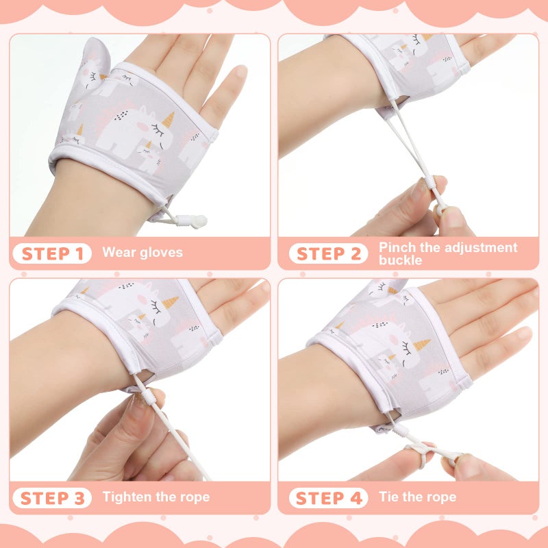 Seematn 4 Pairs Thumb Sucking Stop for Kids Breathable Thumb Suck Guard for Baby Toddler Stop Sucking Fingers Nail Biting Gloves(3-6 Years,Unicorn) - Image 4