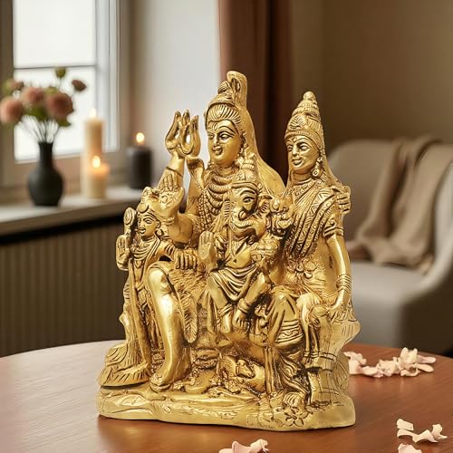 SHANTI Brass Shiv Parivar Murti for Home Puja, Shiva Parvati Statue with Family, Idol for House Warming Gift & Décor Height:- 5.9 Inche - Image 2