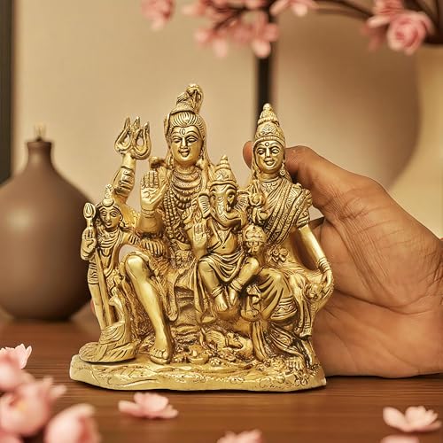 SHANTI Brass Shiv Parivar Murti for Home Puja, Shiva Parvati Statue with Family, Idol for House Warming Gift & Décor Height:- 5.9 Inche - Image 5