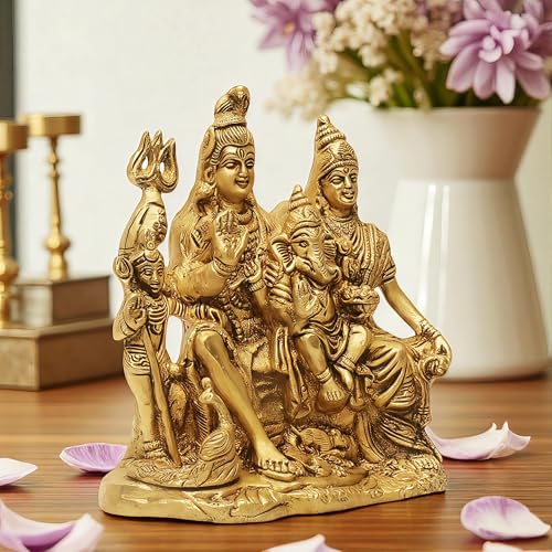 SHANTI Brass Shiv Parivar Murti for Home Puja, Shiva Parvati Statue with Family, Idol for House Warming Gift & Décor Height:- 5.9 Inche - Image 3