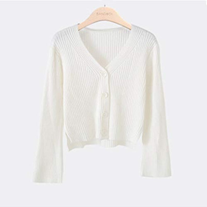 Sale Women's Button Down V Neck Long Sleeve Cropped Soft Sweater Knit Cardigan Coat - Image 5