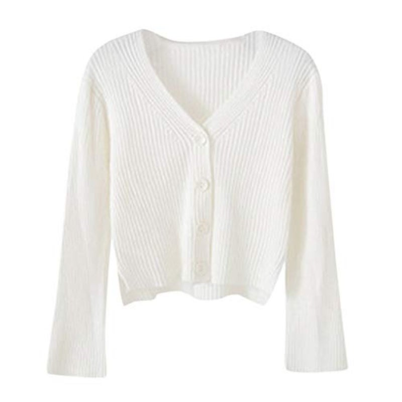 Sale Women's Button Down V Neck Long Sleeve Cropped Soft Sweater Knit Cardigan Coat - Image 1