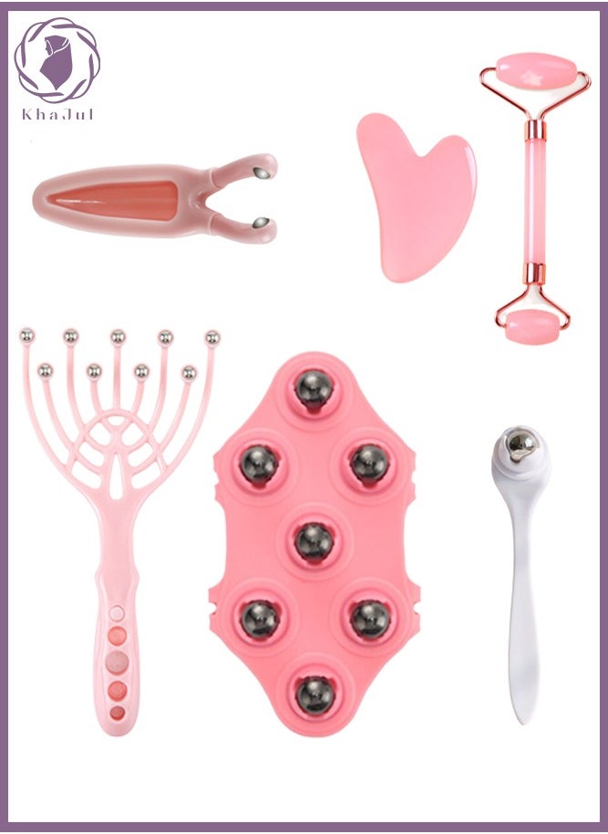 KHAJUL 6-Piece Massage Set - Magnetic Bead Body Massager, Eye Massage, Five-Claw Head Therapy Scratching Comb Artifact, Massage Roller and Scraping Board, Eye Massage Roller, Suitable for Relaxing the Body  - Image 1