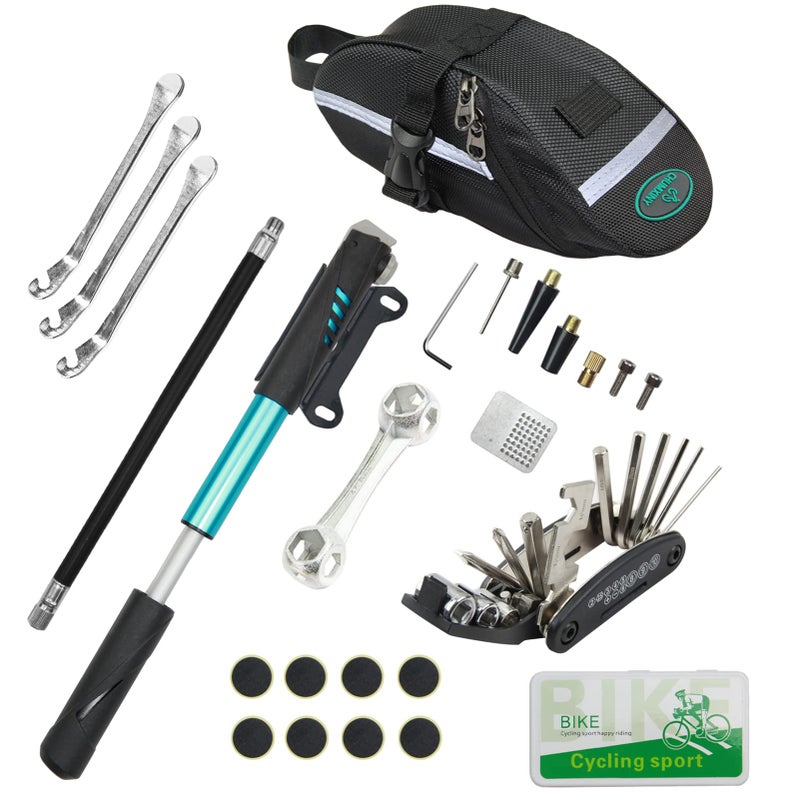 Chumxiny Bike Repair Kit, Bike Tire Repair Tool Kit Contains 16-in-1 Tool, 120Psi Mini Bicycle Pump, Bicycle Tire Patch Kit, Used for Mountain Bike and Road Bike.(Blue) - Image 1