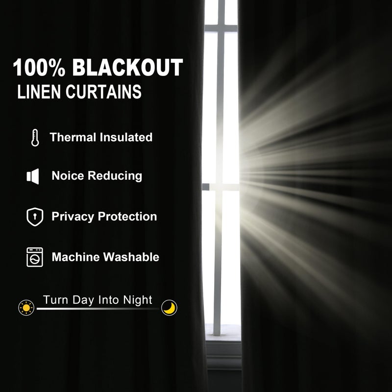 Jowels Cream Linen Blackout Curtains 84 Length 2 Panels Set for Living Room Bedroom, 100% Black Out Thermal Insulated Linen Drapes, Room Darkening Grommet Curtains 84 Inches Long Natural Beige - Image 3