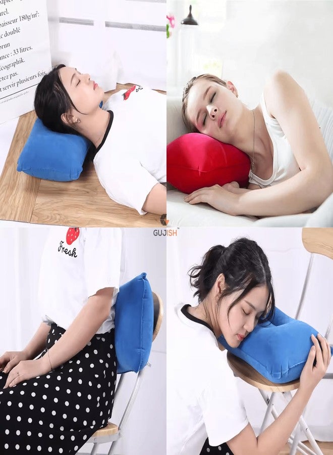 GUJISH Air Inflatable Travel Pillow - Rectangular 34x22 CM Velvet | Compact, Lightweight & Ergonomic Neck & Head Support Cushion Airplane, Car, Train, Office Camping | Portabl Easy Inflate-Multi Color - Image 5