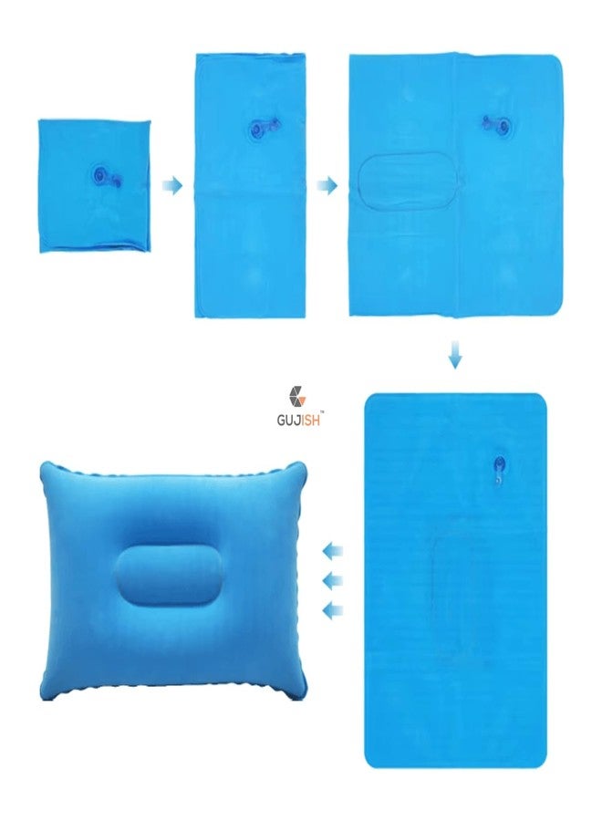 GUJISH Air Inflatable Travel Pillow - Rectangular 34x22 CM Velvet | Compact, Lightweight & Ergonomic Neck & Head Support Cushion Airplane, Car, Train, Office Camping | Portabl Easy Inflate-Multi Color - Image 3