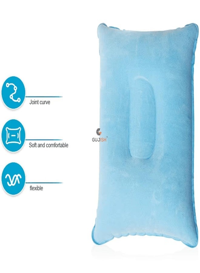 GUJISH Air Inflatable Travel Pillow - Rectangular 34x22 CM Velvet | Compact, Lightweight & Ergonomic Neck & Head Support Cushion Airplane, Car, Train, Office Camping | Portabl Easy Inflate-Multi Color - Image 2