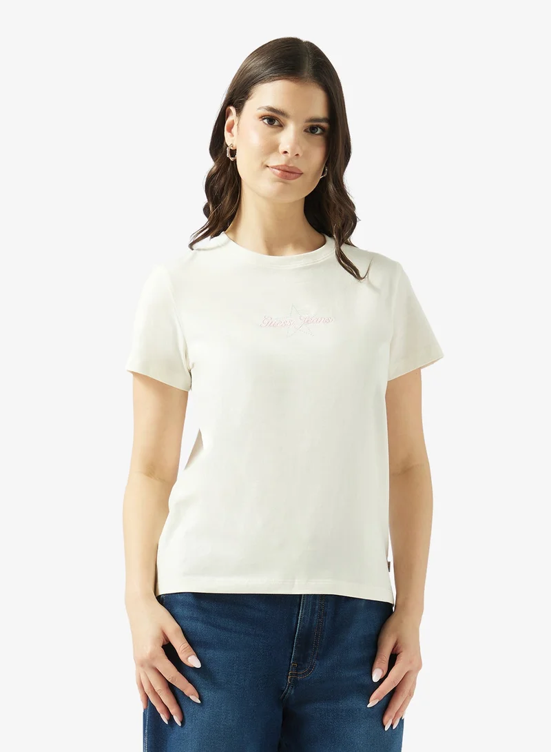 جيس جينز تيشيرت بأكمام قصيرة وياقة دائرية مطرز بالنجوم