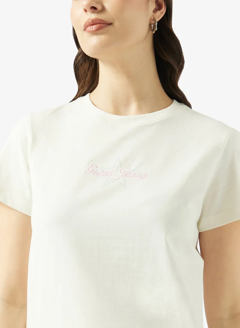 Guess  Short Sleeve Crew Neck Star Embroidered T-Shirt for Women | Best Price UAE