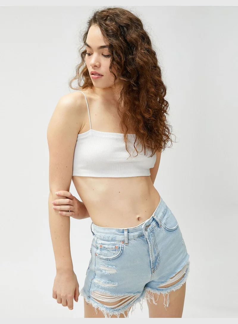 KOTON Cotton Pocket Detail Destroyed Mini Jean Shorts