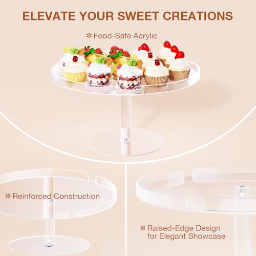 Bakzon Acrylic Cupcake Stand, Clear Dessert Dessert Table Display Set, Cupcake Tower Holder Display with Base for Wedding, Party, Baby Shower, 3 Set Round, Transparent - Image 3