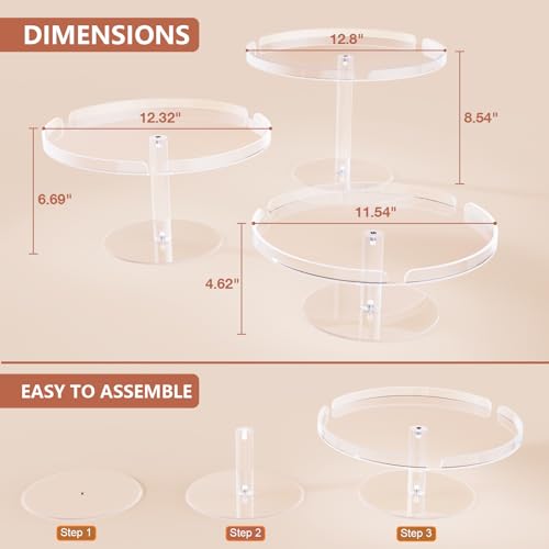 Bakzon Acrylic Cupcake Stand, Clear Dessert Dessert Table Display Set, Cupcake Tower Holder Display with Base for Wedding, Party, Baby Shower, 3 Set Round, Transparent - Image 4
