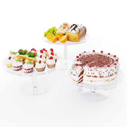 Bakzon Acrylic Cupcake Stand, Clear Dessert Dessert Table Display Set, Cupcake Tower Holder Display with Base for Wedding, Party, Baby Shower, 3 Set Round, Transparent - Image 2