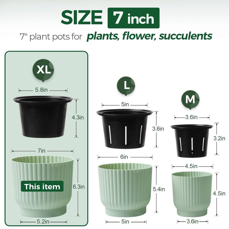 T4U 7 Inch Self Watering Pots for Indoor Plants, 4 Pack Plant Pots, Self Watering Planter for Indoor Plants, Durable Plastic Pots (4 Pack, 7", Green) - Image 2