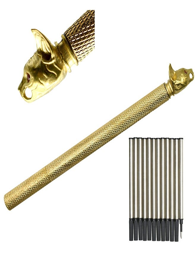 Lopenle Solid Brass Pen Novelty Cat Pens Metal Animal Gel Pens Cat Head Pen with 12 PCS Replaceable Refills For Men or Women Office Family Gifts Stationey Christmas stuffers - Image 1