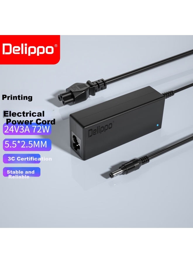 Delippo Power Adapter, 24v 3a 72w, Suitable For Monitors, Massage Chairs, Printers, Water Dispensers, Water Purifiers, Small Appliances, 24v 2.5a 2a Charger, Charging Cable - Image 1