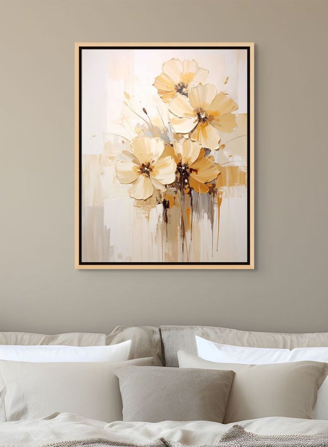 Art Decor Framed Canvas Portrait Print of Cream and Gold Abstract Flower Wall Art Modern Floral Botanical for Home Living Room Office - Image 2