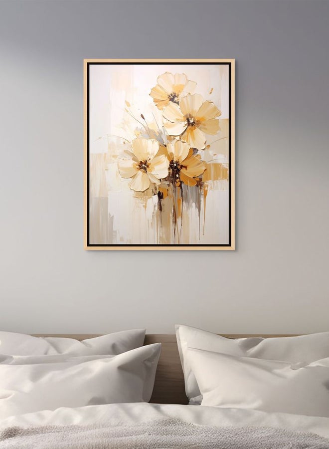 Art Decor Framed Canvas Portrait Print of Cream and Gold Abstract Flower Wall Art Modern Floral Botanical for Home Living Room Office - Image 3