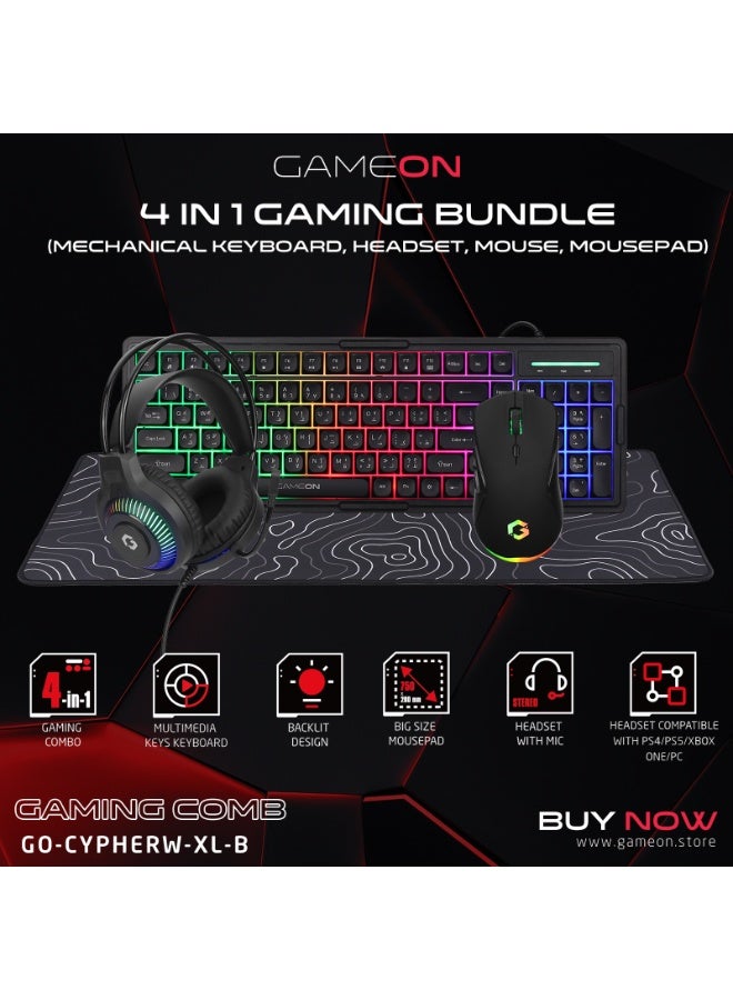 GAMEON Cypher XL All-In-One Gaming Combo Set, Keyboard, Mouse, Headset & Mousepad, 3600 DPI, Static RGB, 20Hz-20KHz, USB 2.0, PS4 PS5 Xbox PC Compatible black - Image 2