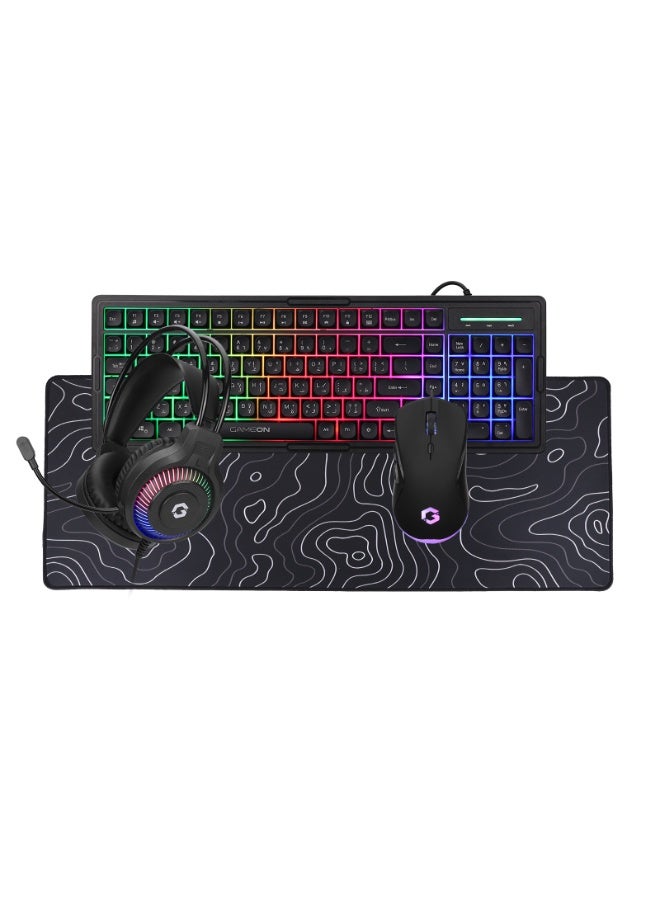 GAMEON Cypher XL All-In-One Gaming Combo Set, Keyboard, Mouse, Headset & Mousepad, 3600 DPI, Static RGB, 20Hz-20KHz, USB 2.0, PS4 PS5 Xbox PC Compatible black - Image 1