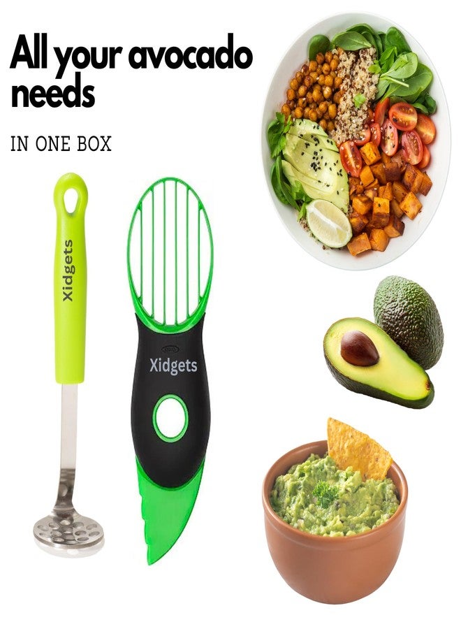 Xidgets 2pc Avocado Tool Set in Box - 3-in-1 Avocado Slicer with Cutter & Pit Remover + Mini Masher - Kitchen Utensil Gift Set for Guacamole Lovers by Xidgets (Zippy Green/Zippy Green) - Image 2