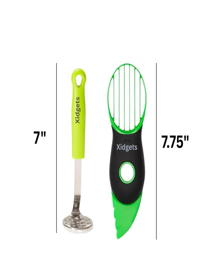 Xidgets 2pc Avocado Tool Set in Box - 3-in-1 Avocado Slicer with Cutter & Pit Remover + Mini Masher - Kitchen Utensil Gift Set for Guacamole Lovers by Xidgets (Zippy Green/Zippy Green) - Image 5