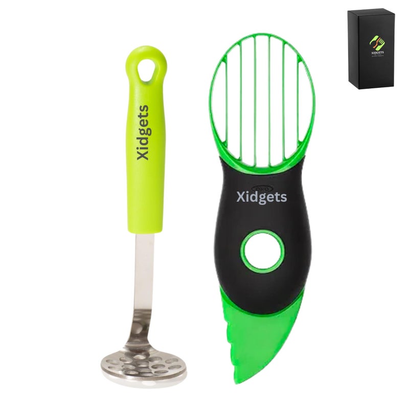 Xidgets 2pc Avocado Tool Set in Box - 3-in-1 Avocado Slicer with Cutter & Pit Remover + Mini Masher - Kitchen Utensil Gift Set for Guacamole Lovers by Xidgets (Zippy Green/Zippy Green) - Image 1