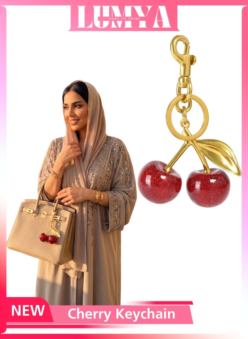 LUMYA Cherry Bag Charm Keychain, Cute Cherry Accessories, Sparkling Purse Charms Keychain for Women, Car Bag Keychain Accessories, Handbags Wallets Backpacks Gifts(6.2cm x 12.1cm) - Image 1