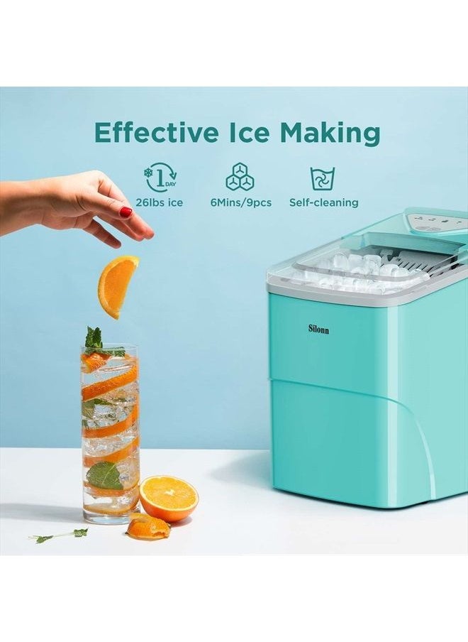 Silonn Ice Makers Countertop, 9 Cubes Ready in 6 Mins, 26lbs in 24Hrs, Self-Cleaning Ice Machine with Ice Scoop and Basket, 2 Sizes of Bullet Ice for Home Kitchen Office Bar Party  - Image 2