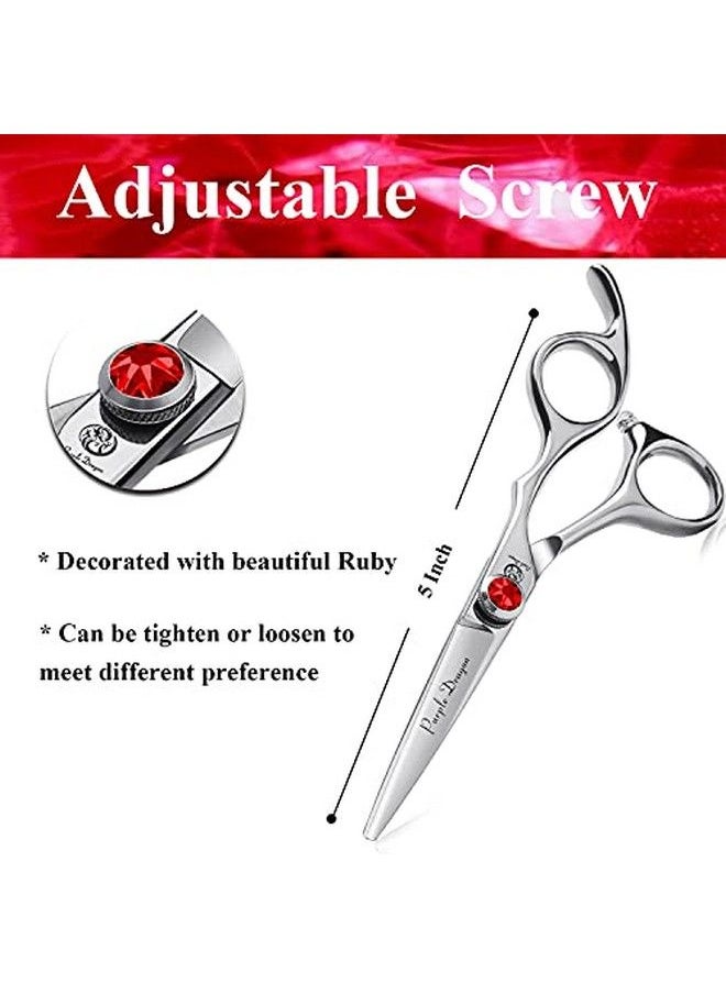 Purple Dragon - 4.5/5.0 Inch Silver Barber Hair Cutting Scissors/Shears With Bag Perfect For Professional Hairstylist Hairdresser (5.0 Inch) - Image 1