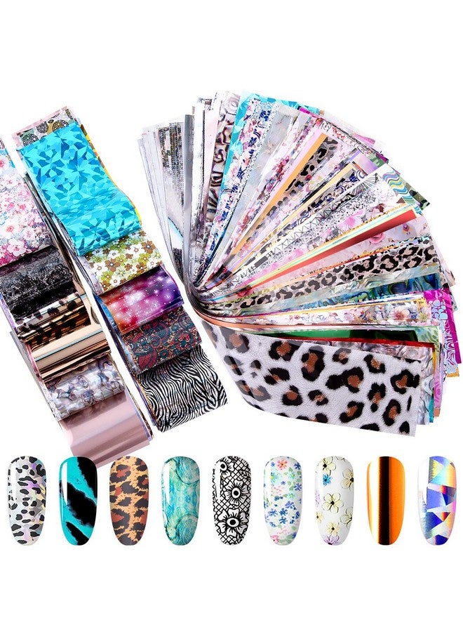 Duufin 300 Sheets Nail Foils Nail Art Transfer Foil Stickers Laser Flower Color Sheet Adhesive Stickers Paper Starry Sky Stars Black White Lace Design For Nail Art Diy Decoration - Image 1