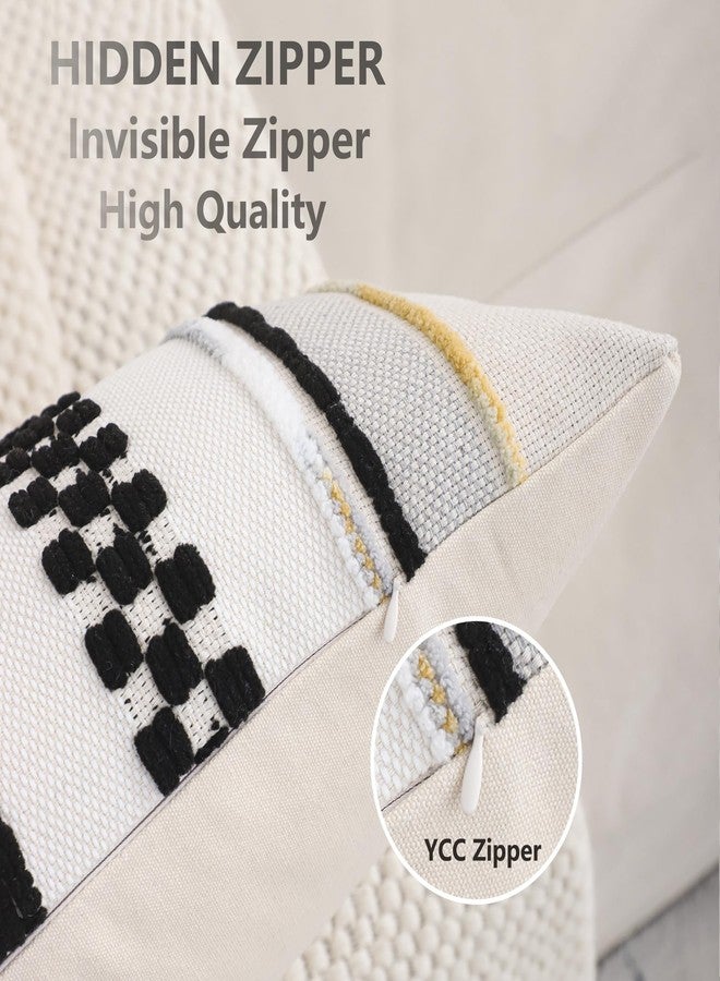 Tosleo Boho Lumbar Throw Pillow Cover 14x36 Long Body Lumbar Decorative Pillow Case Accent Chenille Striped Pillowcase Farmhouse Cushion Case Nuetral Textured Pillow Cover Beige and Black (1 Piece) - Image 3