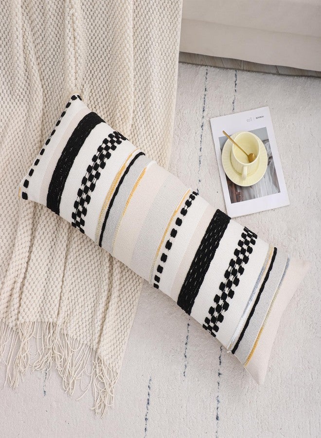 Tosleo Boho Lumbar Throw Pillow Cover 14x36 Long Body Lumbar Decorative Pillow Case Accent Chenille Striped Pillowcase Farmhouse Cushion Case Nuetral Textured Pillow Cover Beige and Black (1 Piece) - Image 4